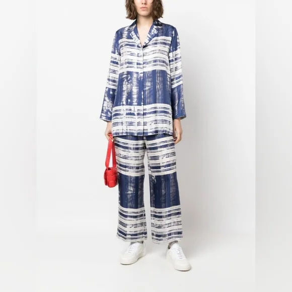 Max Mara Studio Franca Printed 100% Silk Shirt Blouse Abstract Striped Size 10 - Picture 6 of 16